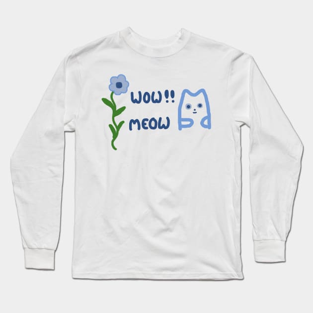 WOW MEOW BLUE FLOWER Long Sleeve T-Shirt by HAVE SOME FUN